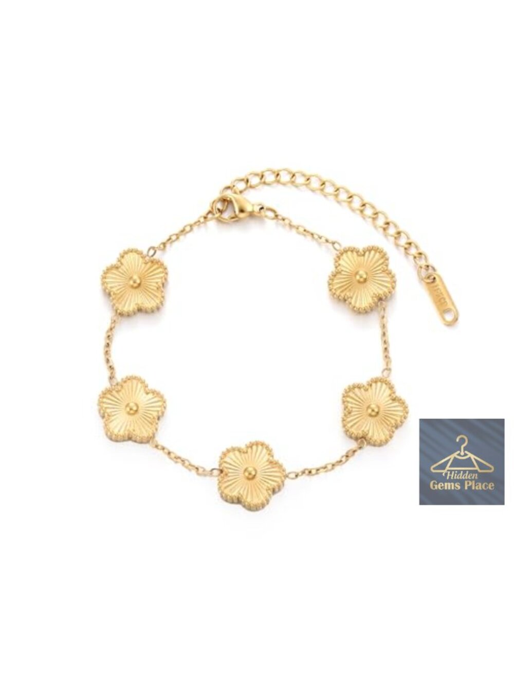 Four Leaf Clover Bracelet 18K Gold Plated Stainless Steel Lucky Link Charm
